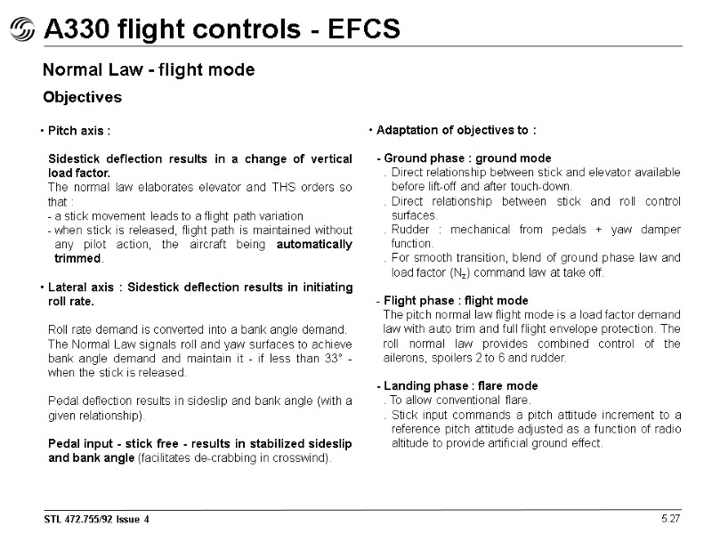 A330 flight controls - EFCS 5.27 Normal Law - flight mode Objectives Pitch axis